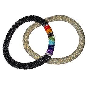 Set of 2 Sashka Co Hand Crafted Iridescent Glass Bead Bracelets